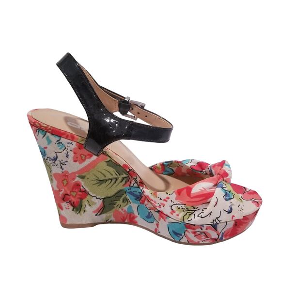 9 & Co Floral Print Jabrielle Wedge Sandals - Picture 1 of 11